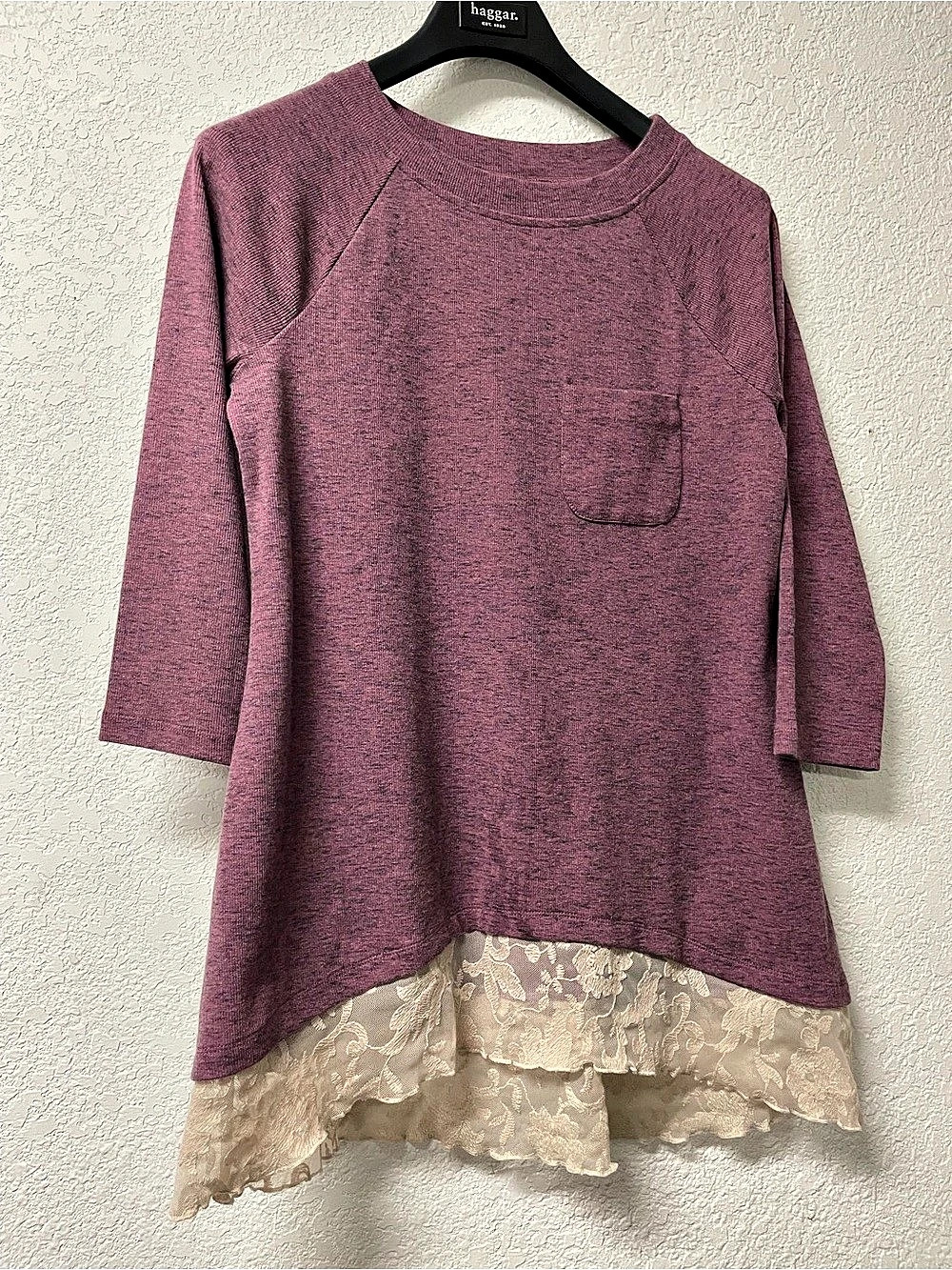 Lori Goldstein Floral Lace-Hem Tunic in Purple & Cream Size Large